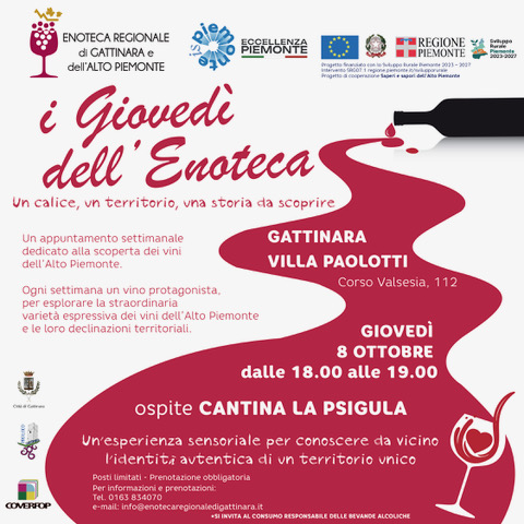 “I GIOVEDÌ DELL’ENOTECA”: proseguono con la Cantina “LA PSIGULA” “I GIOVEDÌ DELL’ENOTECA”: proseguono con la Cantina “LA PSIGULA”
