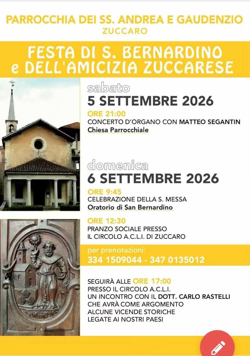 A Zuccaro un fine settimana tra musica, tradizione e memoria per San Bernardino A Zuccaro un fine settimana tra musica, tradizione e memoria per San Bernardino