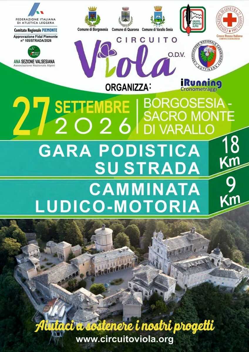 Da Borgosesia al Sacro Monte di Varallo, 18 chilometri di corsa per sostenere il Circuito Viola