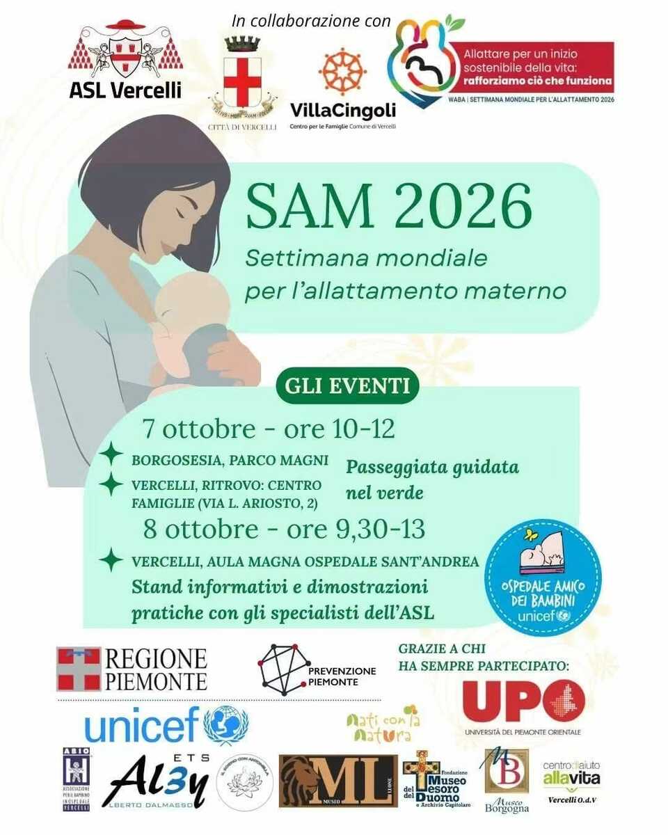 A Borgosesia e Vercelli due appuntamenti per la Settimana mondiale dell’allattamento materno