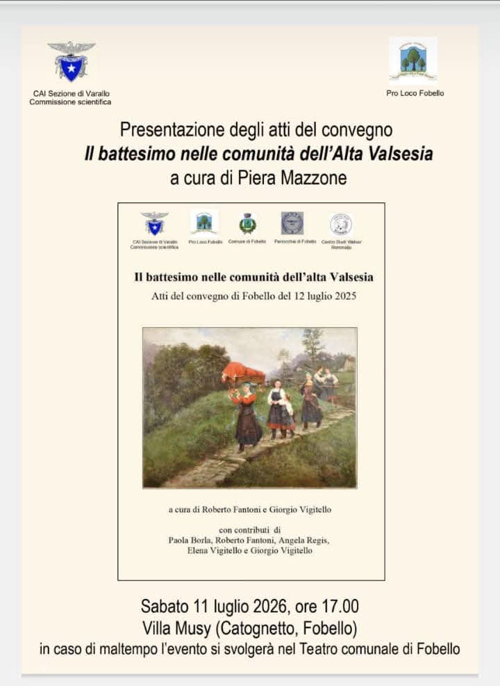 A Fobello la presentazione degli atti del convegno sul battesimo nell’Alta Valsesia