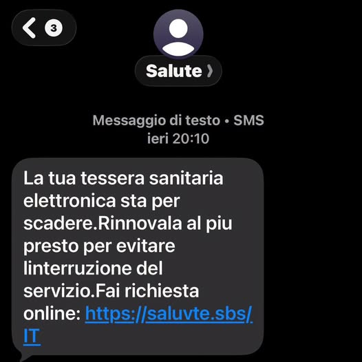Falso SMS sulla tessera sanitaria, Baglione avverte: «Non cliccate, è una truffa» Falso SMS sulla tessera sanitaria, Baglione avverte: «Non cliccate, è una truffa»