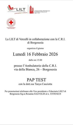 Pap test a Borgosesia con LILT e Croce Rossa: prenotazioni aperte Pap test a Borgosesia con LILT e Croce Rossa: prenotazioni aperte
