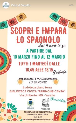 Varallo, in biblioteca arriva lo spagnolo gratuito per bambini: corso da marzo con posti limitati