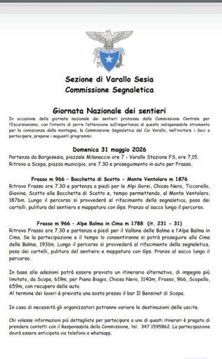 Giornata Nazionale dei Sentieri, il CAI Varallo propone due itinerari in alta Valsesia Giornata Nazionale dei Sentieri, il CAI Varallo propone due itinerari in alta Valsesia