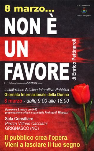 Grignasco, l’8 marzo un’installazione interattiva per la Giornata della donna: “Non è un favore”