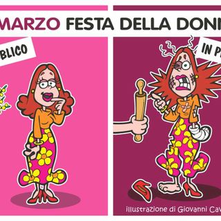 Festa della Donna: mimosa in pubblico e "mazzate" in privato - Illustrazione di Giovanni Cavallo