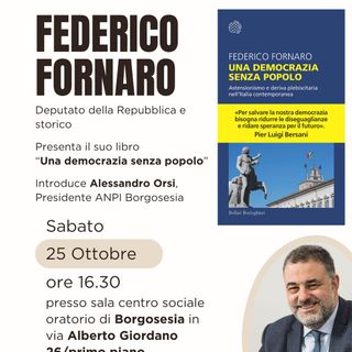 Federico Fornaro presenta a Borgosesia il libro “Una democrazia senza popolo”