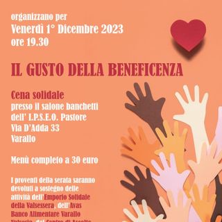 Varallo, “Il Gusto della Beneficenza”: la cena solidale a favore delle associazioni benefiche.