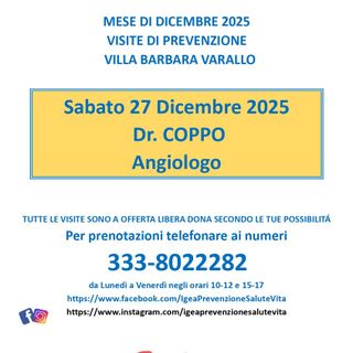 Varallo, visite di prevenzione a Villa Barbara: il 27 dicembre consulenze angiologiche con il dottor Coppo