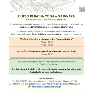 Gattinara, dal 21 aprile parte un corso di Hatha Yoga tra tecnica, rilassamento e pratica consapevole