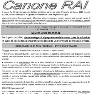 Lozzolo: Comunicato sul Canone RAI