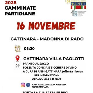Gattinara, il 16 novembre torna la Camminata Partigiana verso Madonna di Rado