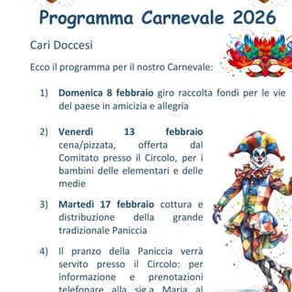 Doccio celebra il Carnevale 2026 tra raccolta fondi, pizzata e la tradizionale Paniccia