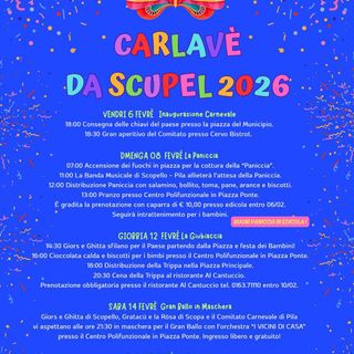 “Carlavè da Scupel 2026”, a Scopello un Carnevale ricco di sapori, musica e tradizione