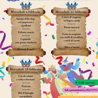 Varallo, l’Istituto Alberghiero “G. Pastore” celebra il Carnevale con tre pranzi valsesiani