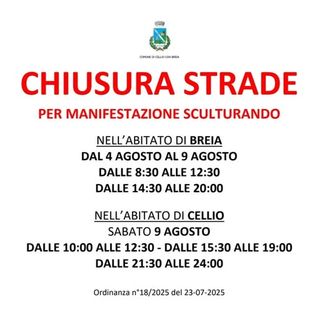 Sculturando 2025: chiusure temporanee al traffico a Breia e Cellio