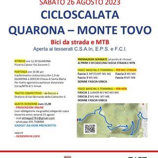 Cicloscalata Quarona-Monte Tovo sabato 26 agosto
