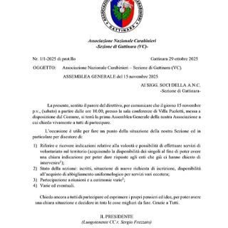 Gattinara, convocata l’Assemblea Generale dell’Associazione Nazionale Carabinieri