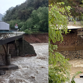 Maltempo, a Crevacuore crolla l'asfalto sul ponte dell'ex cartiera, viabilità sospesa FOTO