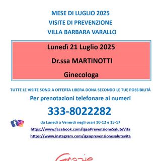 Associazione Igea: visita ginecologica a Villa Barbara il 21 luglio