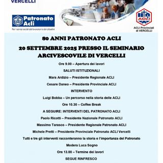 Vercelli: 80 anni di Patronato ACLI, il 20 settembre il convegno celebrativo