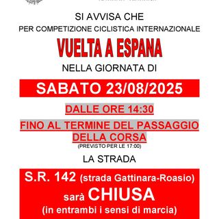 Lozzolo: chiusura della strada s.r.142 per la Vuelta a España