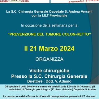 ASL Vercelli: visite gratuite per la prevenzione del tumore colon-retto.