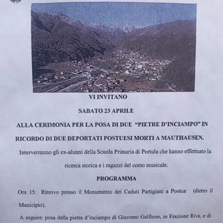 Postua: Oggi cerimonia di posa di due &quot;Pietre d'inciampo&quot;