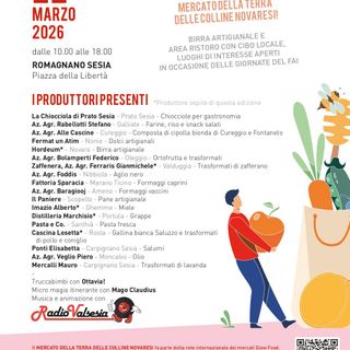 Romagnano Sesia, il 22 marzo torna il Mercato della Terra delle Colline Novaresi: prodotti locali, FAI e animazione in piazza