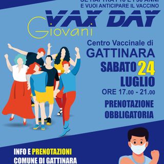 A Gattinara Sabato 24 luglio dalle 17.00 alle 21.00 il VAX DAY GIOVANI