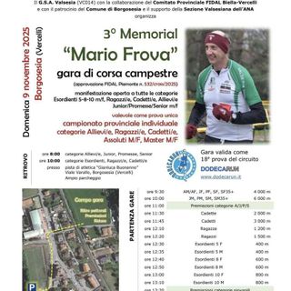 Borgosesia, domenica 9 novembre il 3° Memorial “Mario Frova”: torna la grande corsa campestre in Valsesia