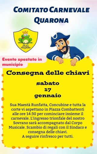 A Quarona si apre il Carnevale 2026 con la tradizionale consegna delle chiavi