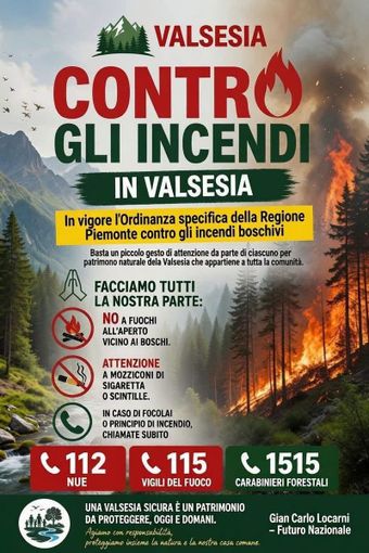 Valsesia, richiamo alla prevenzione contro gli incendi boschivi