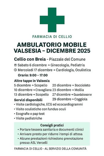 Ambulatorio medico mobile in Valsesia: visite e screening anche a Cellio con Breia Ambulatorio medico mobile in Valsesia: visite e screening anche a Cellio con Breia