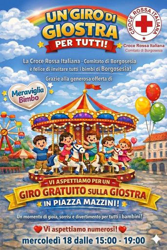 Borgosesia, un giro in giostra gratuito per i bambini: iniziativa della Croce Rossa in Piazza Mazzini