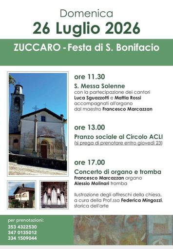 Zuccaro, domenica 26 luglio la Festa di San Bonifacio tra Messa, pranzo e musica