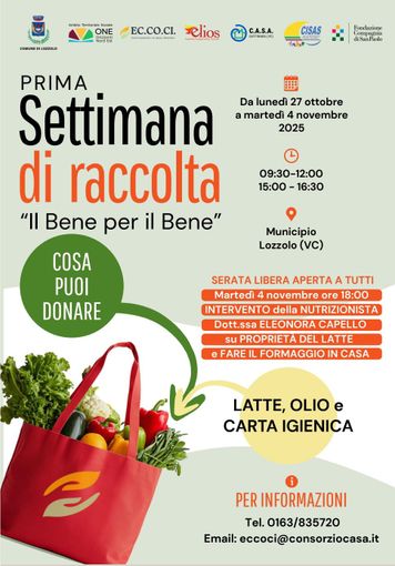 A Lozzolo la prima “Settimana di raccolta – Il Bene per il Bene” A Lozzolo la prima “Settimana di raccolta – Il Bene per il Bene”