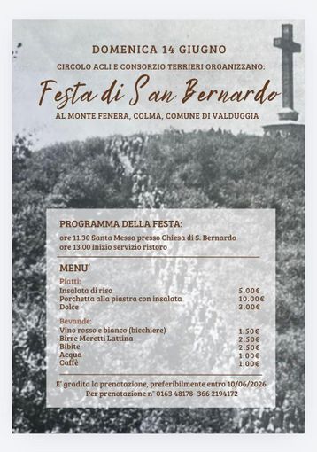 Festa di San Bernardo al Monte Fenera, appuntamento domenica 14 giugno Festa di San Bernardo al Monte Fenera, appuntamento domenica 14 giugno