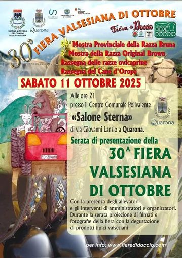 Quarona si prepara alla 30ª Fiera Valsesiana di Ottobre: sabato la serata di presentazione al Salone Sterna