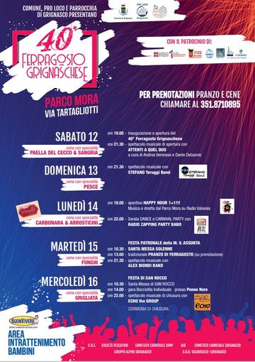 Ferragosto Grignaschese: 42ª edizione con eventi e cene al Parco Mora