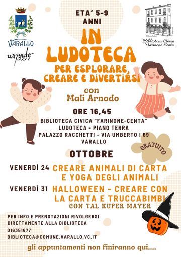 Varallo, ottobre in Ludoteca: laboratori gratuiti per bambini tra creatività, yoga e Halloween