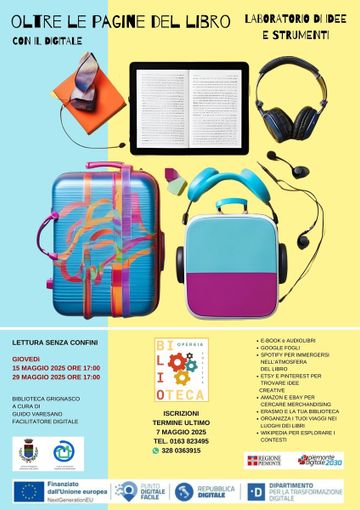 Laboratorio digitale gratuito alla Biblioteca di Grignasco: &quot;Oltre le pagine del libro: lettura senza confini&quot;