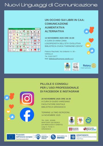 Nuovi linguaggi di comunicazione tra Varallo e Grignasco: CAA in biblioteca e “pillole” per usare Facebook e Instagram nel 2025 Nuovi linguaggi di comunicazione tra Varallo e Grignasco: CAA in biblioteca e “pillole” per usare Facebook e Instagram nel 2025