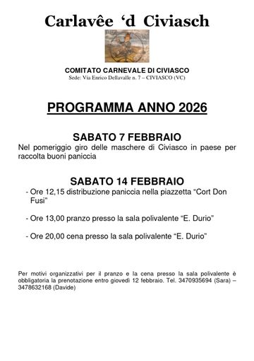 A Civiasco torna il “Carlavêe”: maschere in paese e due giornate dedicate alla Paniccia