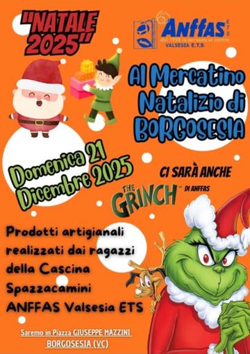 Borgosesia, Natale solidale al mercatino: ANFFAS Valsesia protagonista il 21 dicembre