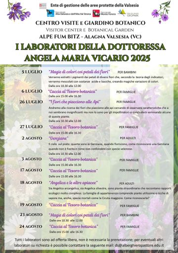 Al Giardino Botanico dell'Alpe Fum Bitz tornano i laboratori della Dottoressa Angela Maria Vicario