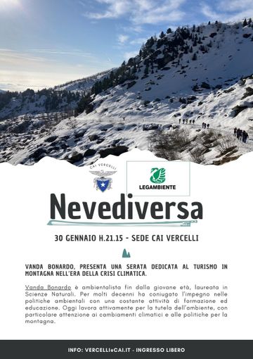 A Vercelli una serata su montagna e crisi climatica: al CAI l’incontro “Nevediversa”