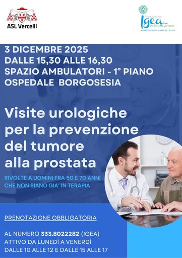 Visite urologiche gratuite a Vercelli e Borgosesia: tre date dedicate alla prevenzione del tumore alla prostata Visite urologiche gratuite a Vercelli e Borgosesia: tre date dedicate alla prevenzione del tumore alla prostata