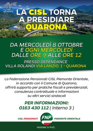 La Cisl torna a Quarona con un presidio settimanale